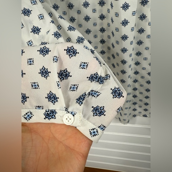 Pleione women’s white and blue printed long sleeve business casual blouse Size M - Picture 6 of 7